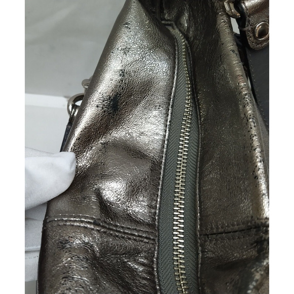 Coach Brooke Metallic Gray Leather Zipper Closure Hobo Shoulder Bag - Picture 15 of 16